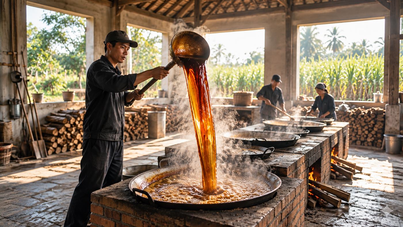 Nấu mật mía truyền thống